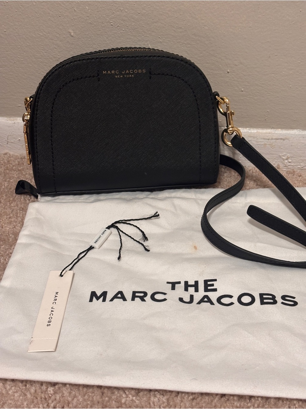 Marc Jacobs Black Saffiano Dome Crossbody with Gold Hardware - Picture 9 of 11